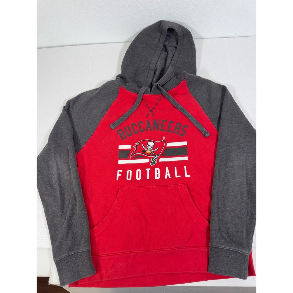 NFL Team Apparel Tampa Bay Buccaneers Hoodie Mens Small Red Grey Raglan Pullover